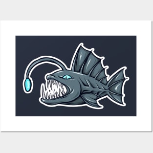Ugly deep sea fish with lamp Posters and Art